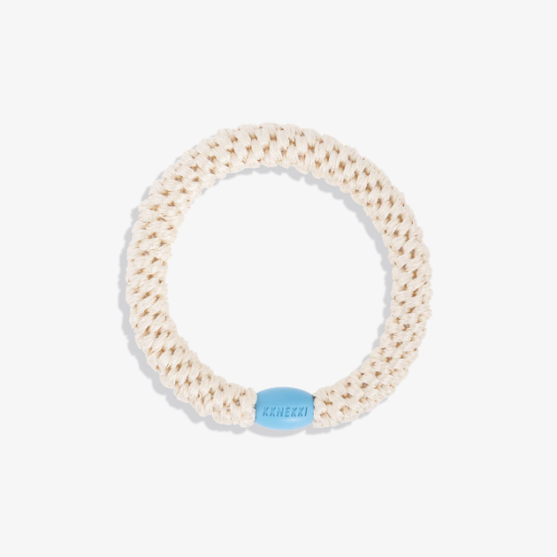 Hair Tie: Ivory Blue Bead